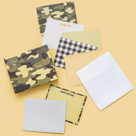 Camo + Gray Gingham- 12 Greeting Cards Box