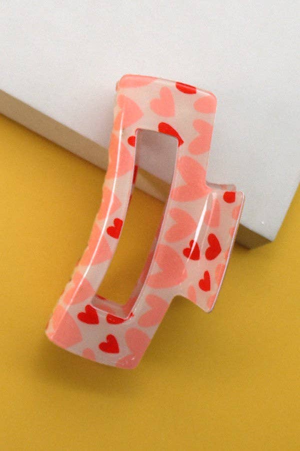 Rectangle Heart Pink and Red Claw Clip