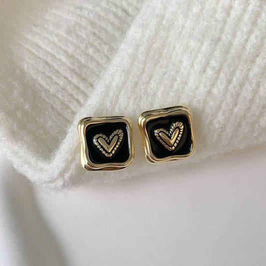 Black Square Love Earrings