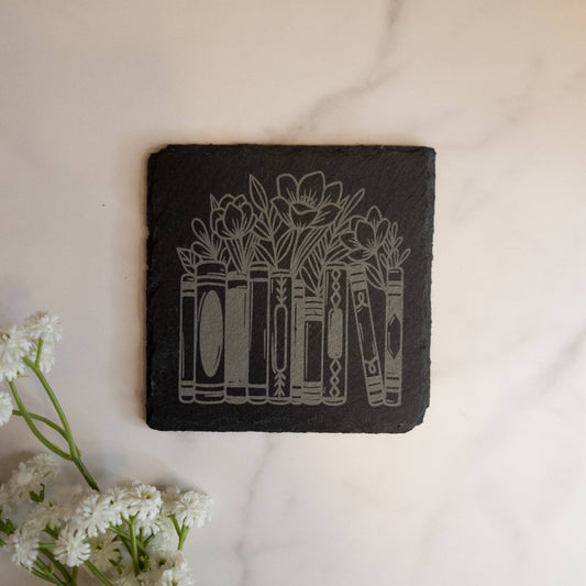 Book Shelf With Flowers Coasters